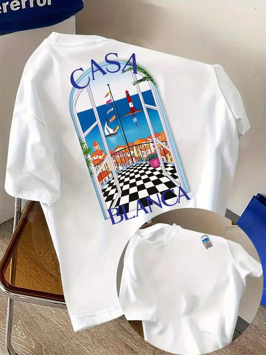 T-shirt graphique architectural esthétique Casablanca